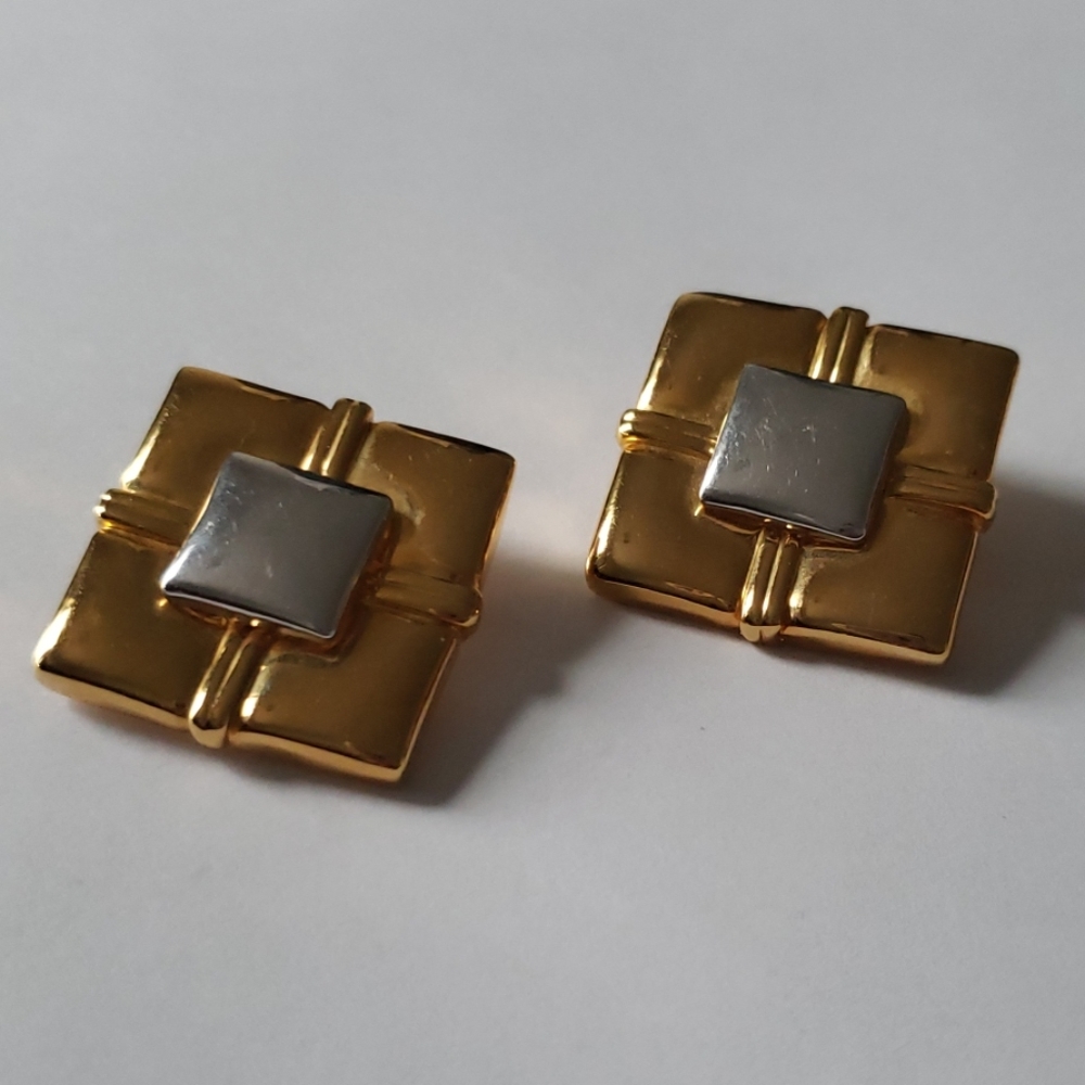 Vintage Square Gold and Silver Tone Clip ons
